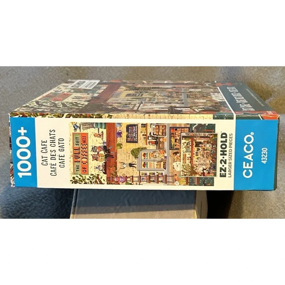 Ceaco Puzzle 1000 Piece EZ-2-Hold CAT CAFE Cindy Jackson Larger Size Pieces